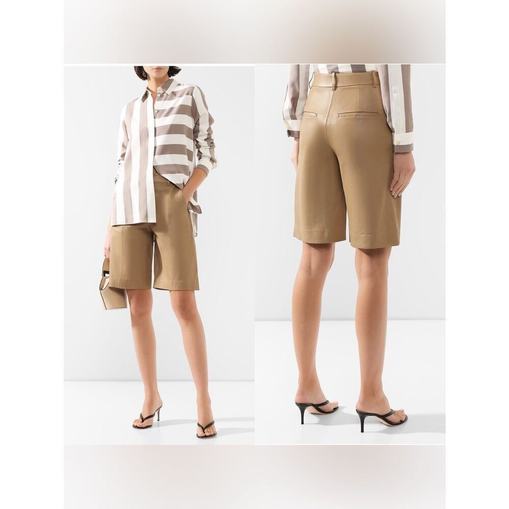 VINCE LAMB leather Bermuda shorts in camel brown